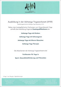 Ashtanga Yoga Iserlohn: Zeugnis Zusatzqualifikationen